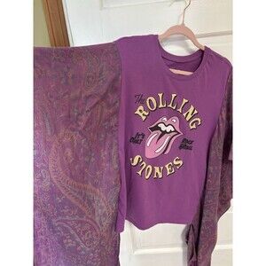 The Rolling Stones It’s Only Rock N Roll Boho Hippie Poncho Top Women’s Upcycled
